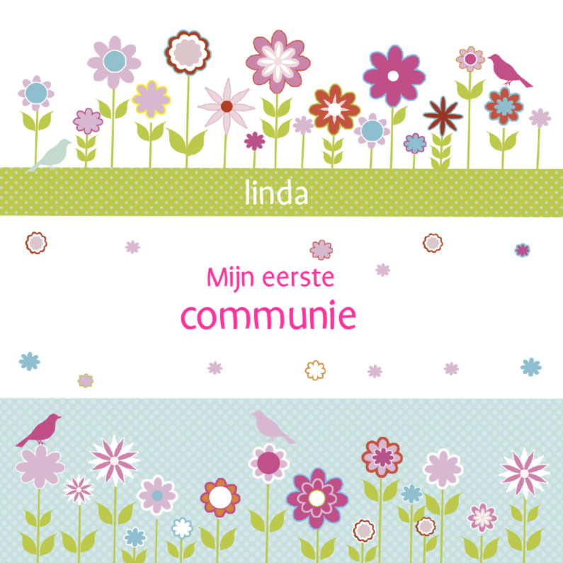 eerste communie met bloemetjes en vogels - Communiekaarten Communiekaarten - eerste communie met bloemetjes en vogels