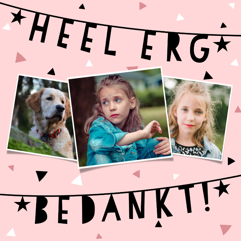 Hip bedankkaartje eerste communie met slingers en confetti - Communiekaarten Communiekaarten - Hip bedankkaartje eerste communie met slingers en confetti