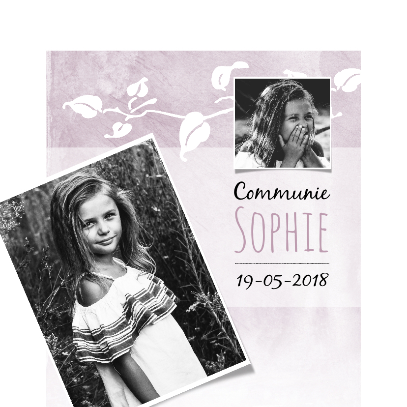 Hippe, lieve communiekaart voor een meisje met foto's - Communiekaarten Communiekaarten - Hippe, lieve communiekaart voor een meisje met foto's