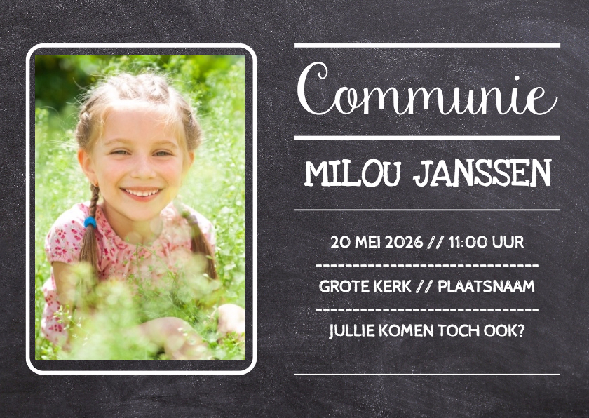 Krijtbord Communie foto - DH - Communiekaarten Communiekaarten - Krijtbord Communie foto - DH