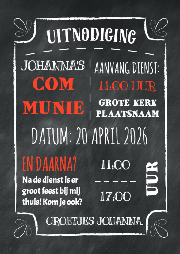 Krijtbord Communiekaart - DH - Communiekaarten Communiekaarten - Krijtbord Communiekaart - DH