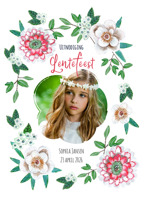 Communiekaarten - Lentefeest botanisch bloemen uitnodiging