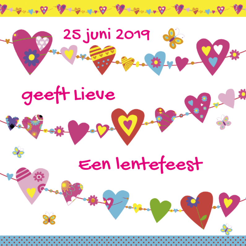 lentefeest met hartjes - Communiekaarten Communiekaarten - lentefeest met hartjes