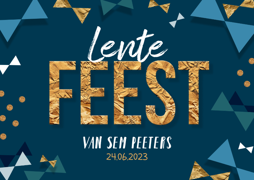 Lentefeest uitnodiging confetti strikjes goud. - Communiekaarten Communiekaarten - Lentefeest uitnodiging confetti strikjes goud.