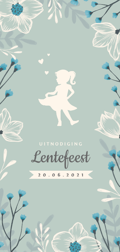 Communiekaarten - Lentefeest uitnodiging met stijlvolle bloemen en silhouet