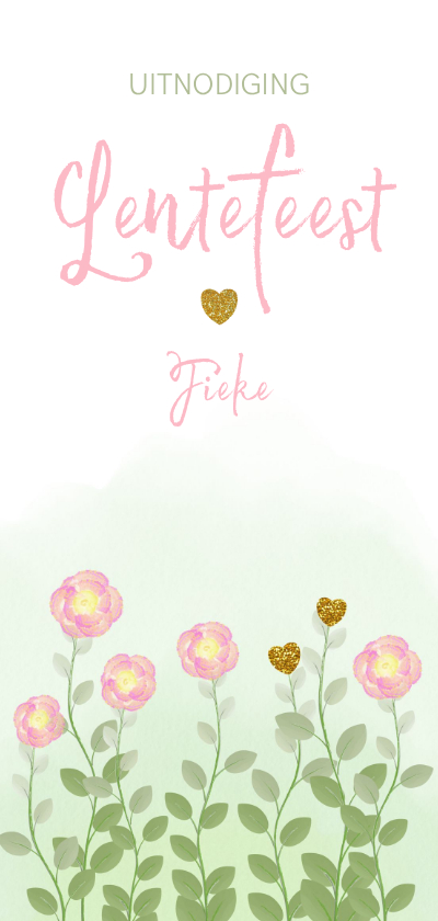 Lentefeest uitnodiging waterverf bloemen en hartjes - Communiekaarten Communiekaarten - Lentefeest uitnodiging waterverf bloemen en hartjes