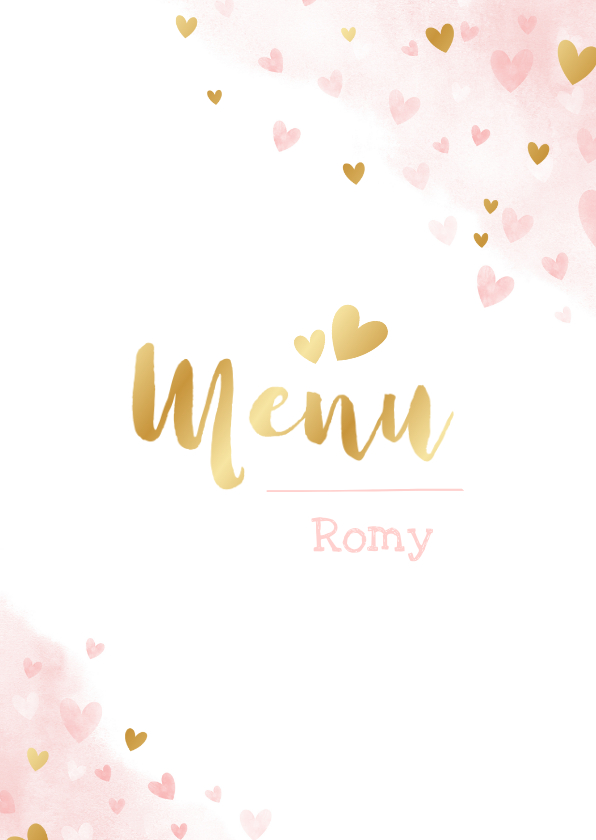 Lieve menukaart met vlinders en hartjes - communie menu - Communiekaarten Communiekaarten - Lieve menukaart met vlinders en hartjes - communie menu