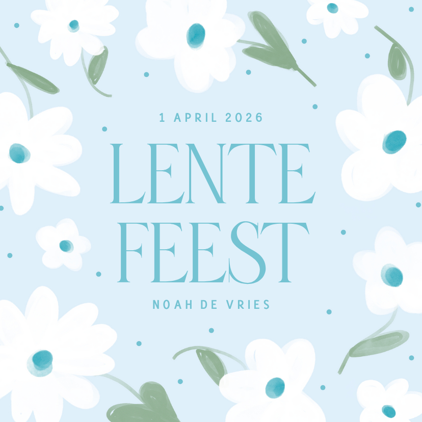 Communiekaarten - Lieve uitnodiging voor een lentefeest bloemen blauw