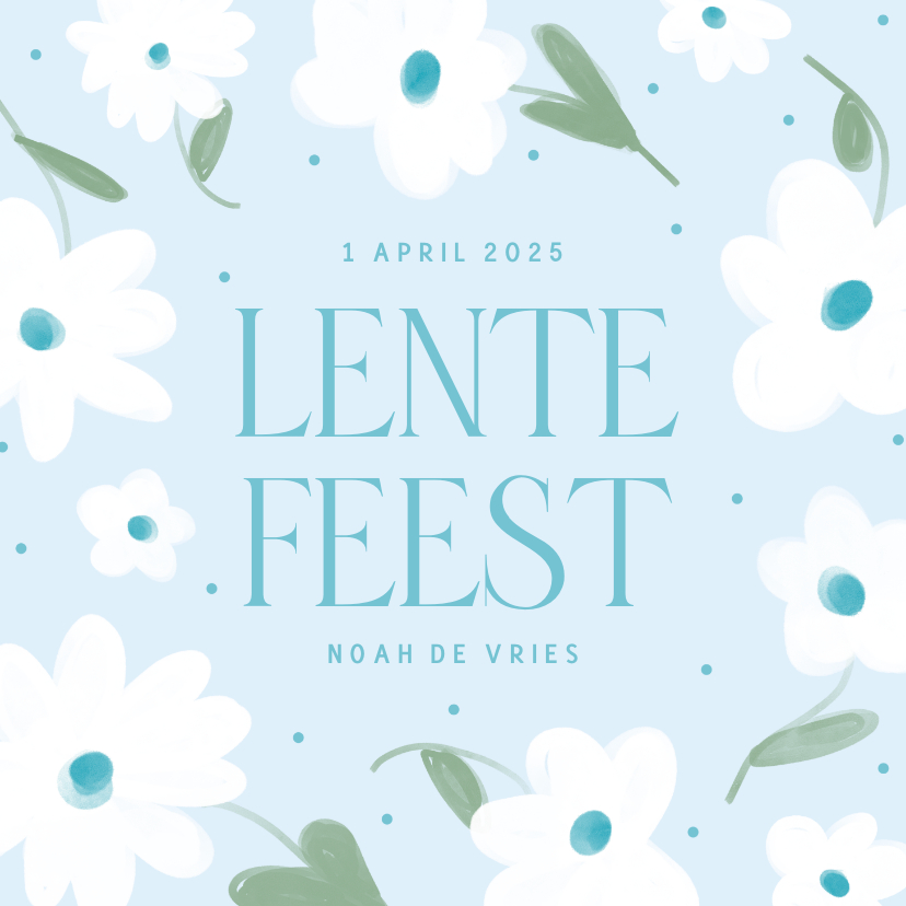Lieve uitnodiging voor een lentefeest bloemen blauw - Communiekaarten Communiekaarten - Lieve uitnodiging voor een lentefeest bloemen blauw