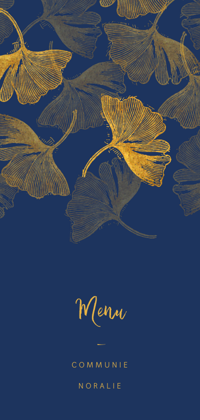 Communiekaarten -  Menukaart communie ginkgoblad stempel