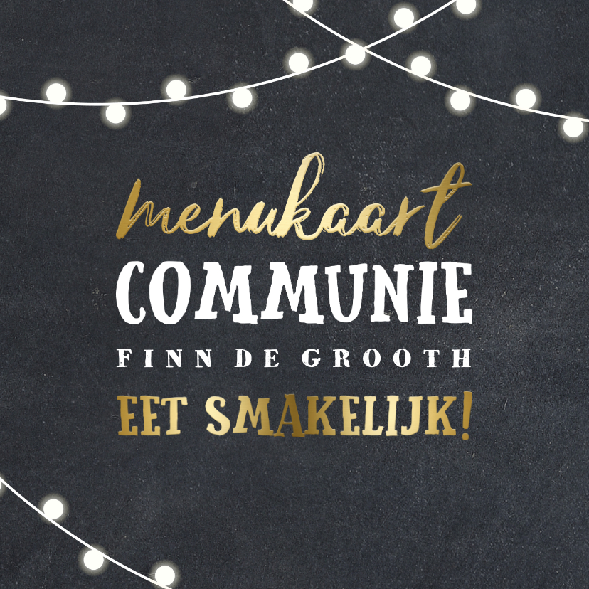 Communiekaarten - Menukaart communie lampjes goud