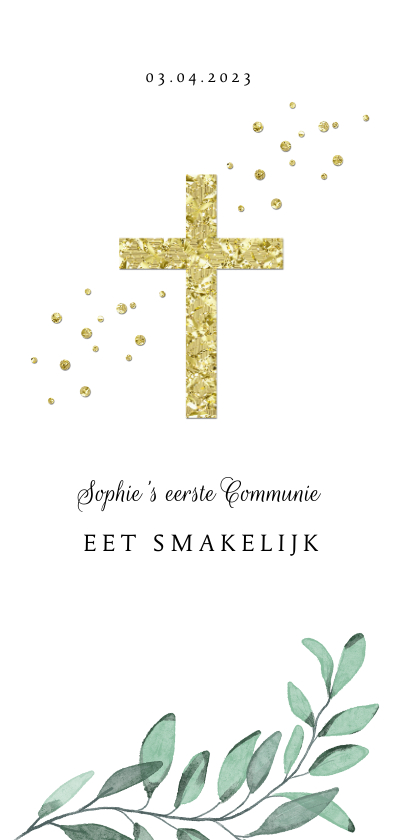 Menukaart communie vormsel christelijk goud takje - Communiekaarten Communiekaarten - Menukaart communie vormsel christelijk goud takje