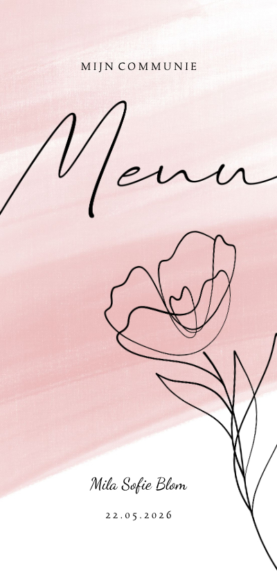 Menukaart communie waterverf met lijntekening en foto - Communiekaarten Communiekaarten - Menukaart communie waterverf met lijntekening en foto