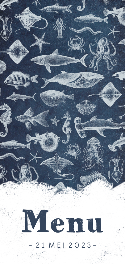 Communiekaarten - Menukaart lentefeest of communie zeedieren illustraties