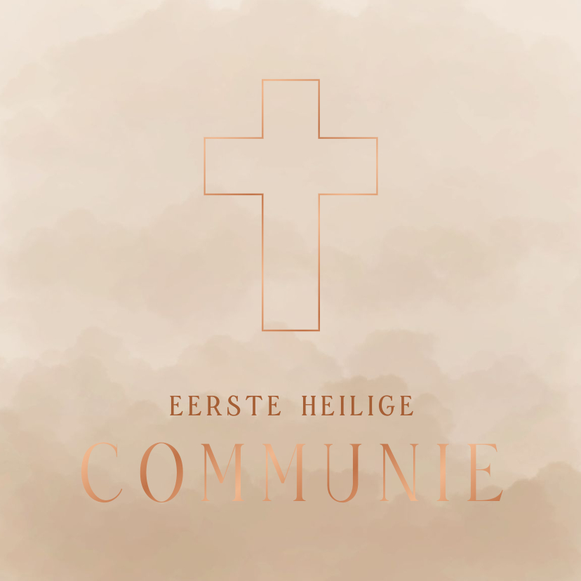 Communiekaarten - Minimalistische kaartje communie beige met koperfolie kruis