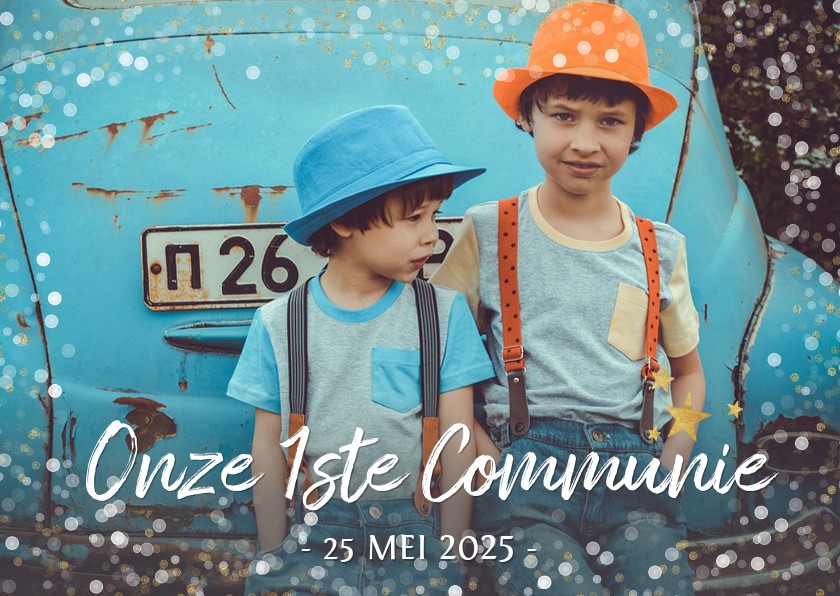 Communiekaarten - Moderne communie uitnodiging fotokaart voor 2 personen