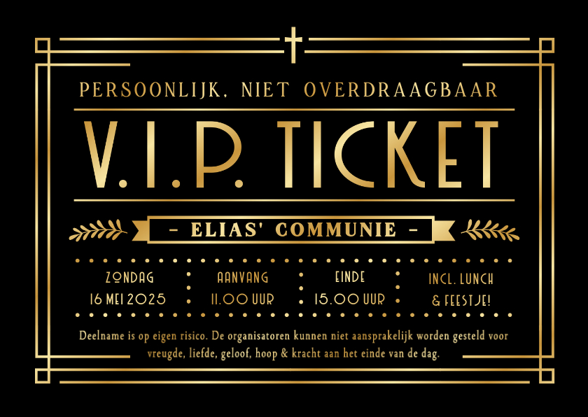 Communiekaarten - Originele communie uitnodiging als VIP ticket met foliedruk