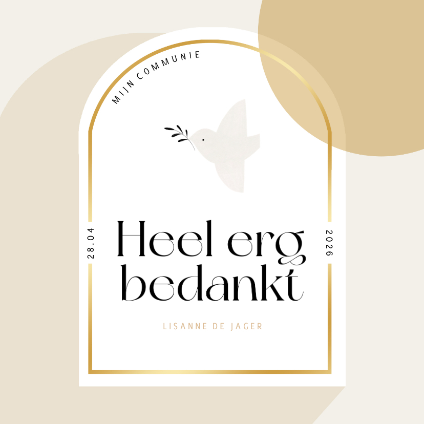 Stijlvol bedankkaartje communie boog duifje - Communiekaarten Communiekaarten - Stijlvol bedankkaartje communie boog duifje