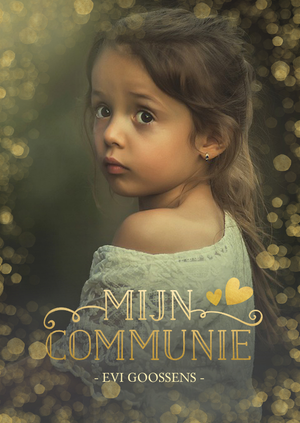 Communiekaarten - Stijlvolle communie uitnodigingskaart met gouden accenten