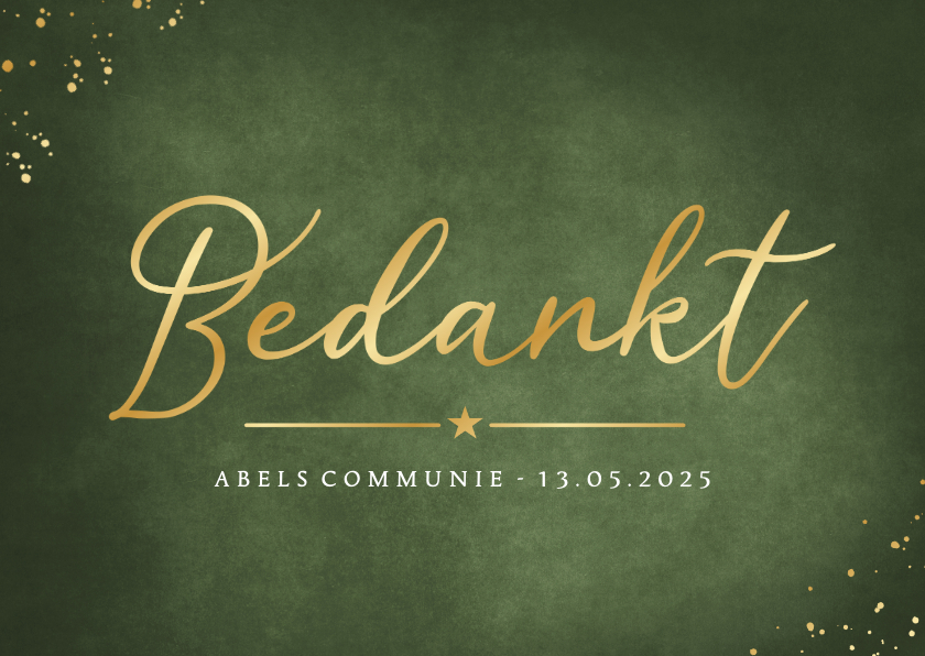 Stijlvolle donkergroene liggende bedankkaart communie - Communiekaarten Communiekaarten - Stijlvolle donkergroene liggende bedankkaart communie