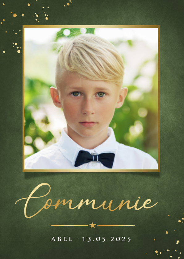 Stijlvolle donkergroene uitnodiging communie met foto - Communiekaarten Communiekaarten - Stijlvolle donkergroene uitnodiging communie met foto
