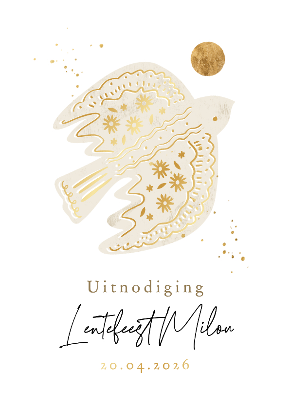 Stijlvolle uitnodiging lentefeest duiven goud - Communiekaarten Communiekaarten - Stijlvolle uitnodiging lentefeest duiven goud