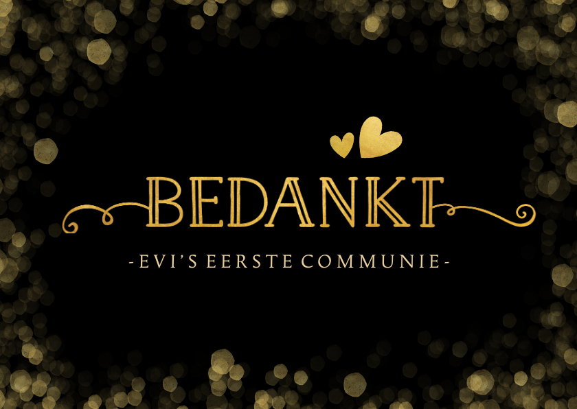 Communiekaarten - Stijlvolle zwarte communie bedankkaart met gouden accenten