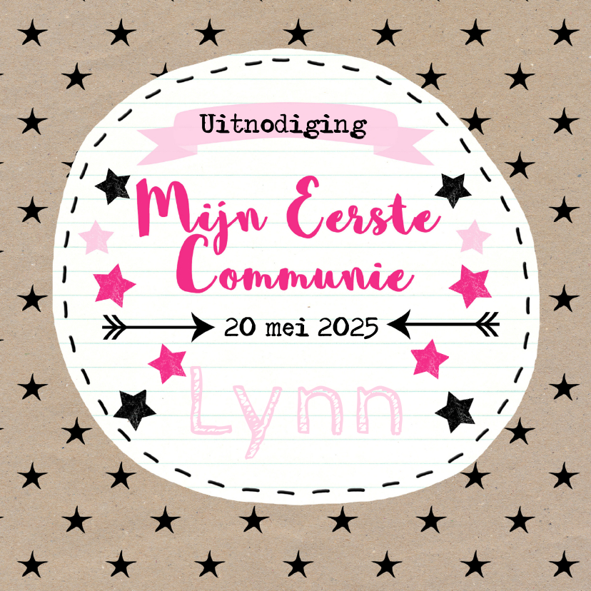 Stoer communie sterren meisje - Communiekaarten Communiekaarten - Stoer communie sterren meisje