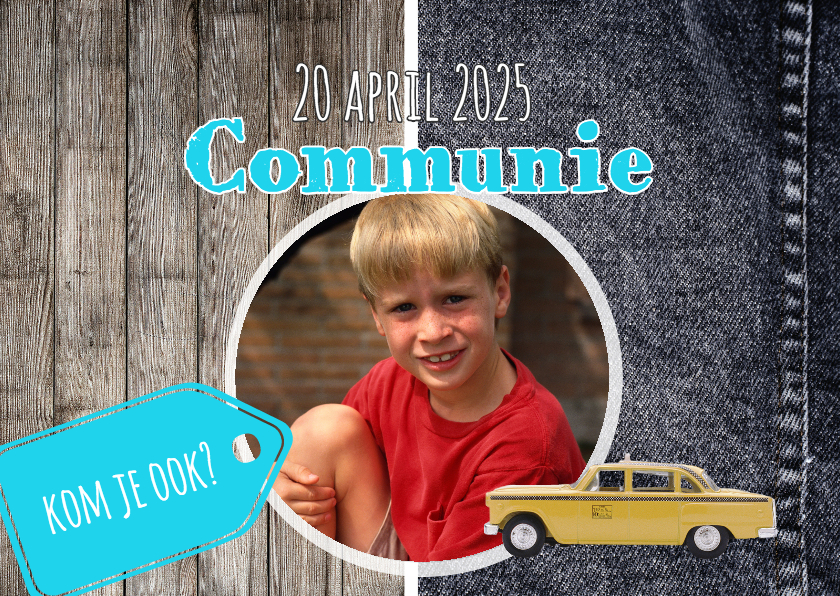 Stoere kaart voor communie - DH - Communiekaarten Communiekaarten - Stoere kaart voor communie - DH