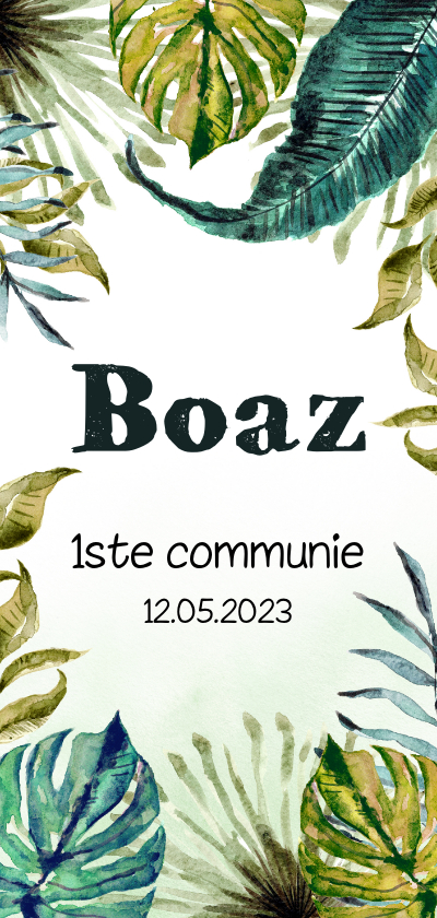 Stoere uitnodiging met trendy botanische bladeren - Communiekaarten Communiekaarten - Stoere uitnodiging met trendy botanische bladeren