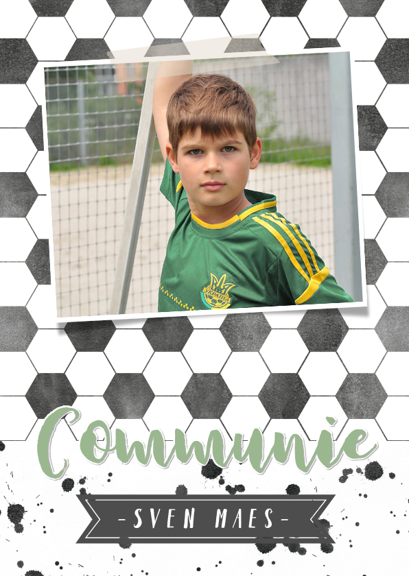 Stoere voetbal communiekaart met eigen foto - Communiekaarten Communiekaarten - Stoere voetbal communiekaart met eigen foto