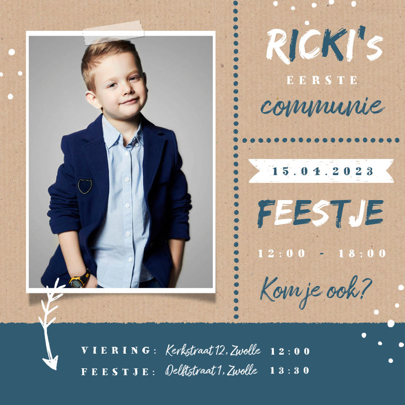 Uitnodiging communie feest jongen stoer kraft - Communiekaarten Communiekaarten - Uitnodiging communie feest jongen stoer kraft
