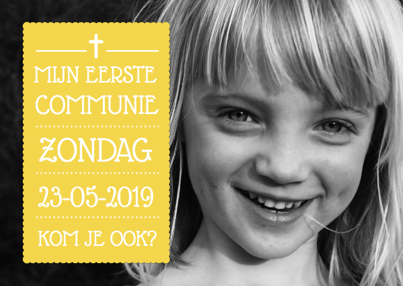 Uitnodiging Communie Geel Foto - Communiekaarten Communiekaarten - Uitnodiging Communie Geel Foto