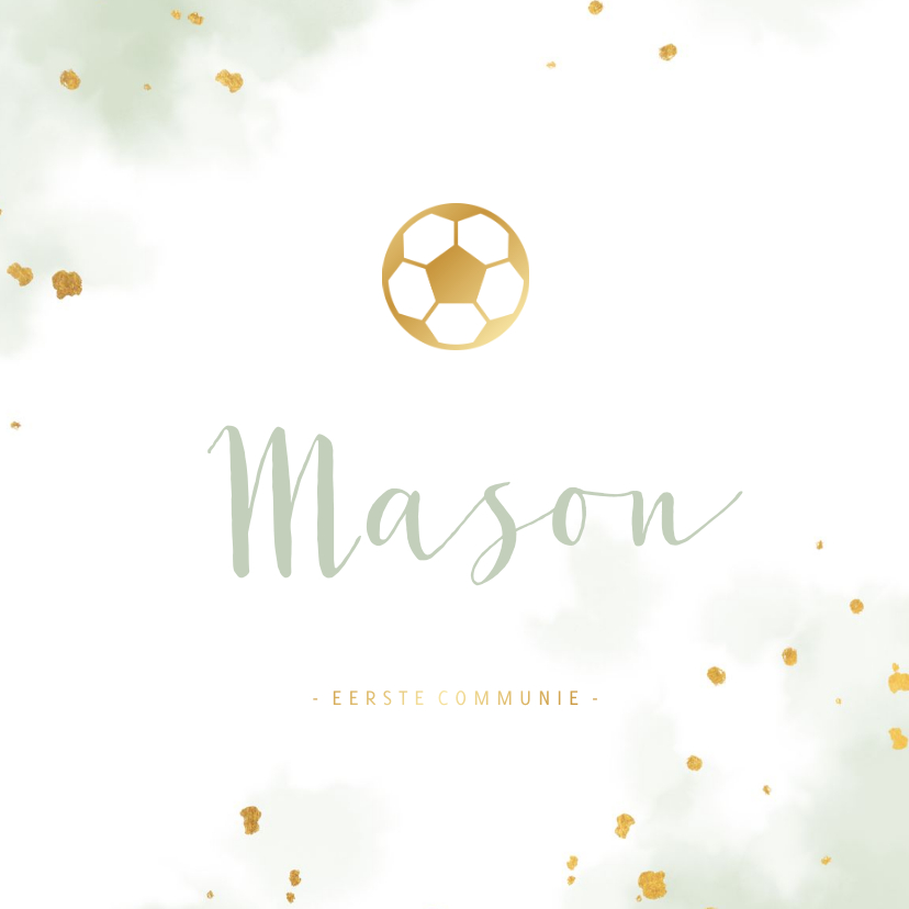 Uitnodiging communie gouden voetbal met waterverf - Communiekaarten Communiekaarten - Uitnodiging communie gouden voetbal met waterverf