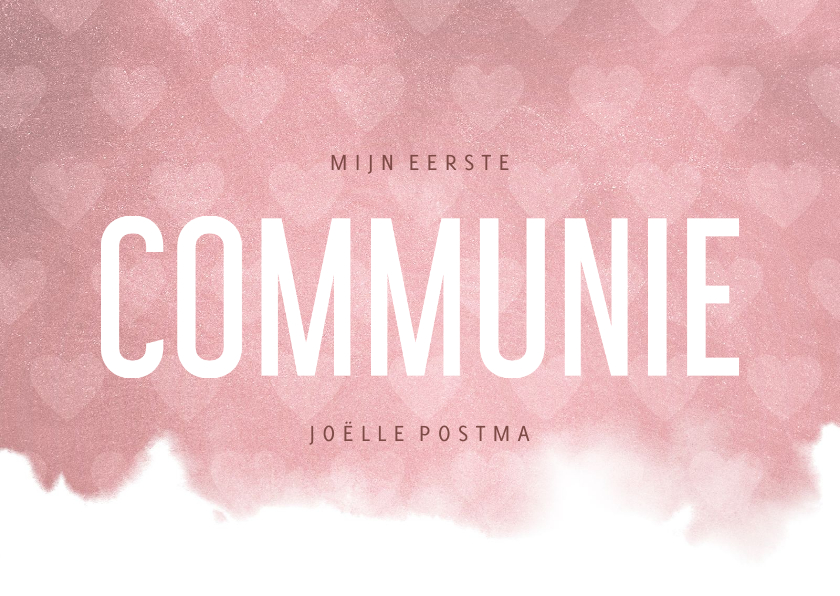 Uitnodiging communie hip waterverf roze met hartjes - Communiekaarten Communiekaarten - Uitnodiging communie hip waterverf roze met hartjes