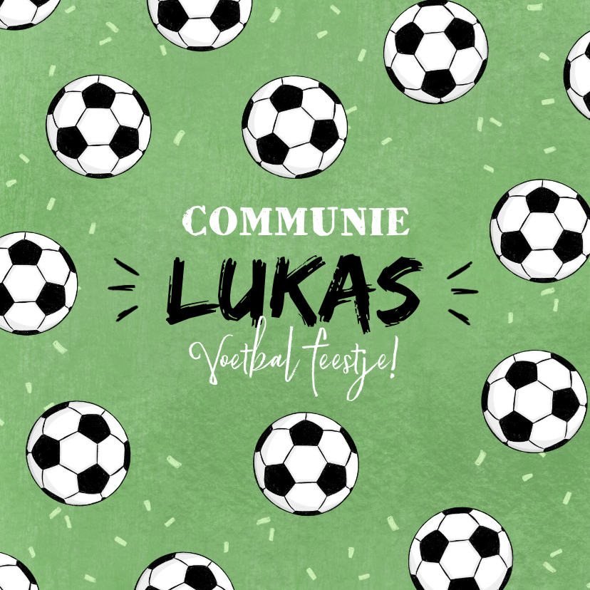 Communiekaarten - Uitnodiging communie voetbal feestje groen ballen