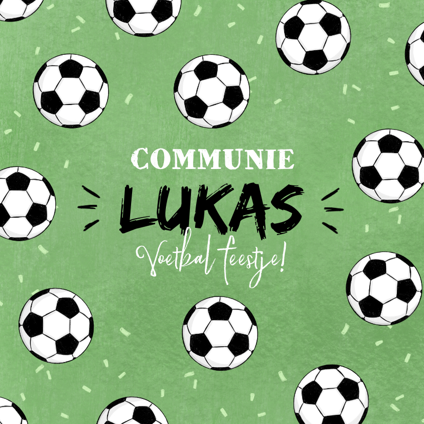 Uitnodiging communie voetbal feestje groen ballen - Communiekaarten Communiekaarten - Uitnodiging communie voetbal feestje groen ballen