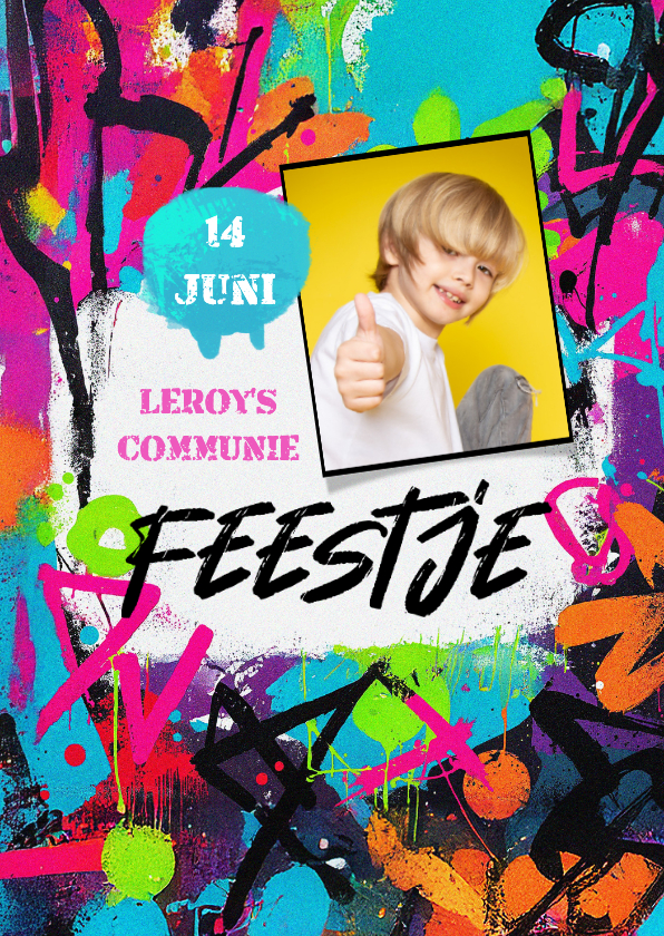 Uitnodiging communiefeest graffiti stoer lentefeest - Communiekaarten Communiekaarten - Uitnodiging communiefeest graffiti stoer lentefeest