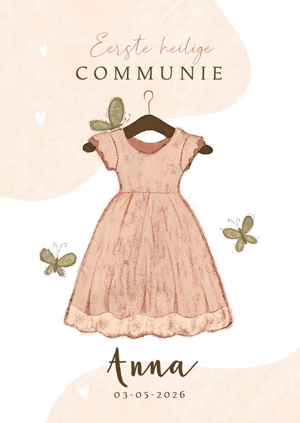 Communiekaarten - Uitnodiging eerste communie meisje met communiejurkje