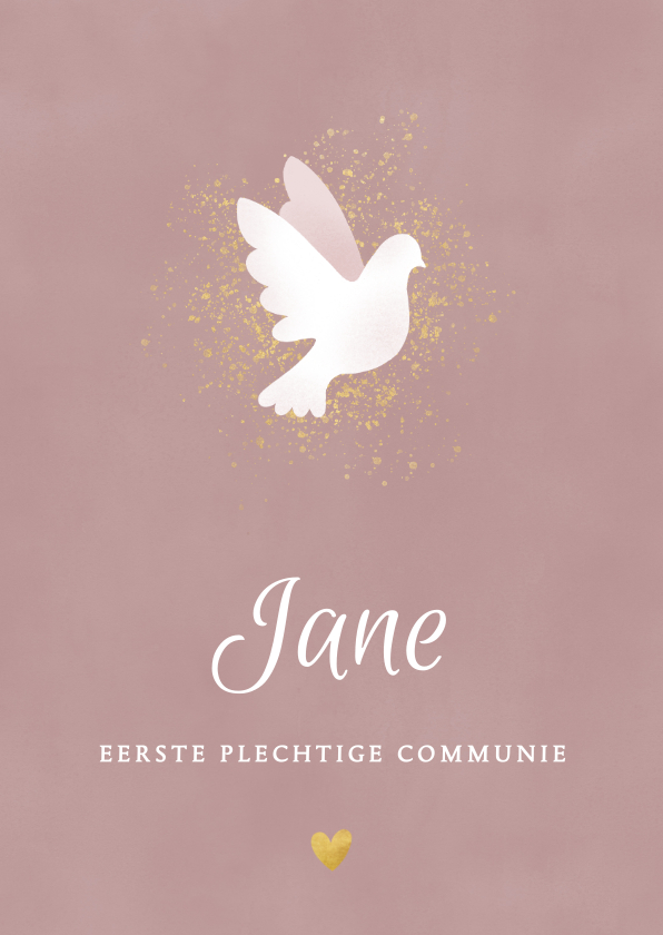 Uitnodiging eerste communie met duif , waterverf en goud - Communiekaarten Communiekaarten - Uitnodiging eerste communie met duif , waterverf en goud