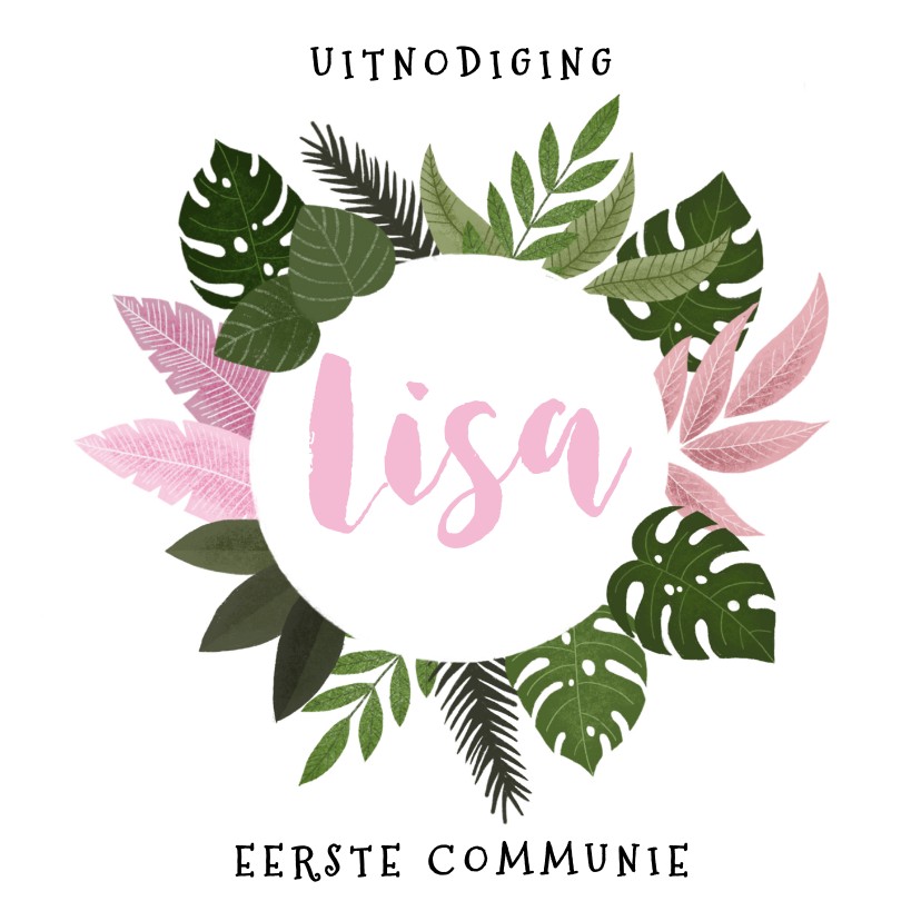 Communiekaarten - Uitnodiging eerste communie met plantjes voor een meisje