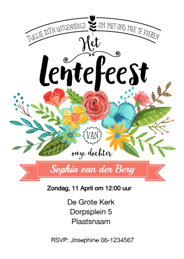 Uitnodiging Lentefeest Bloemen - Communiekaarten Communiekaarten - Uitnodiging Lentefeest Bloemen