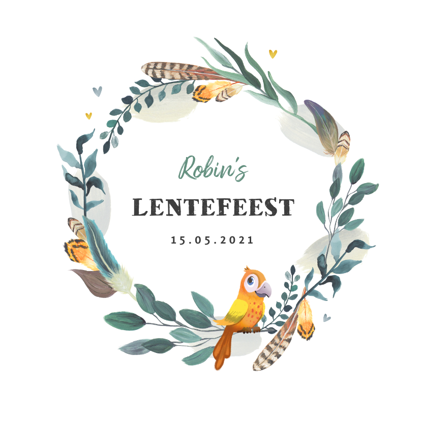 Communiekaarten - Uitnodiging lentefeest bohemian met vogeltje