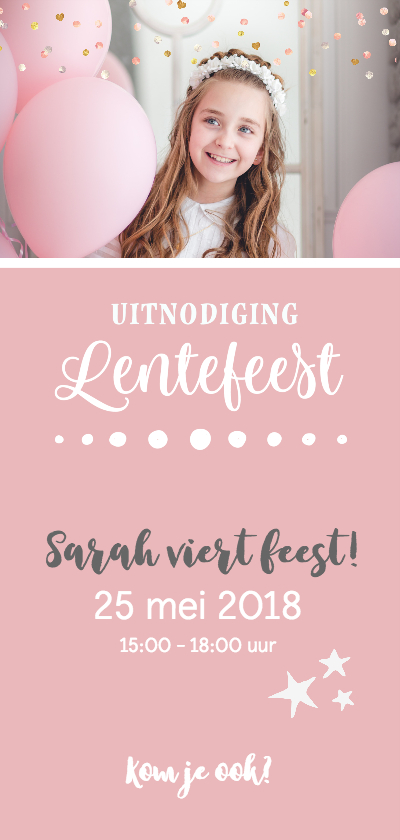 Uitnodiging lentefeest meisje met foto - Communiekaarten Communiekaarten - Uitnodiging lentefeest meisje met foto