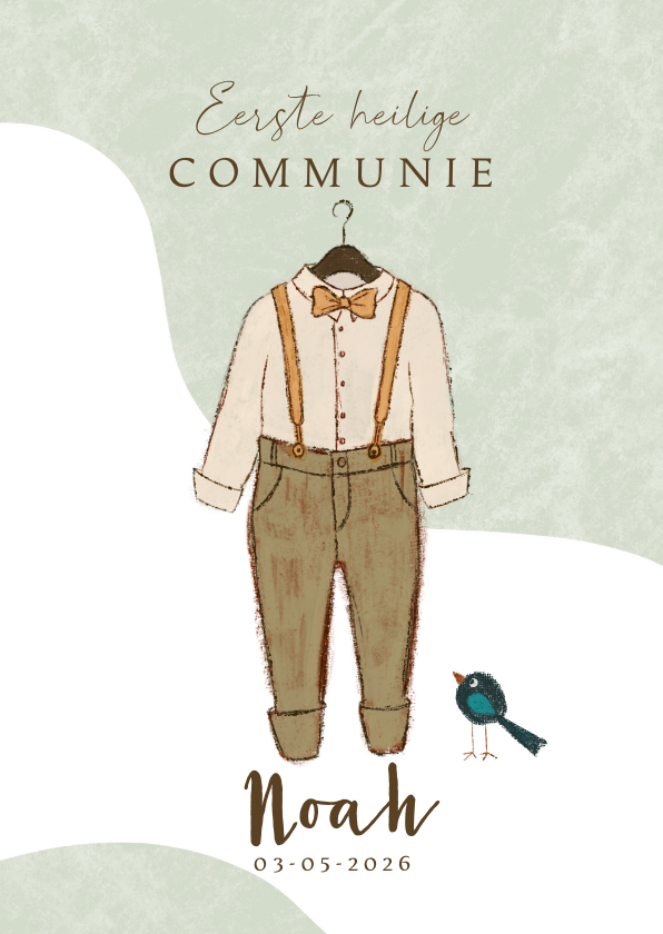 Communiekaarten - Uitnodiging voor eerste communie jongen met stoere kleren