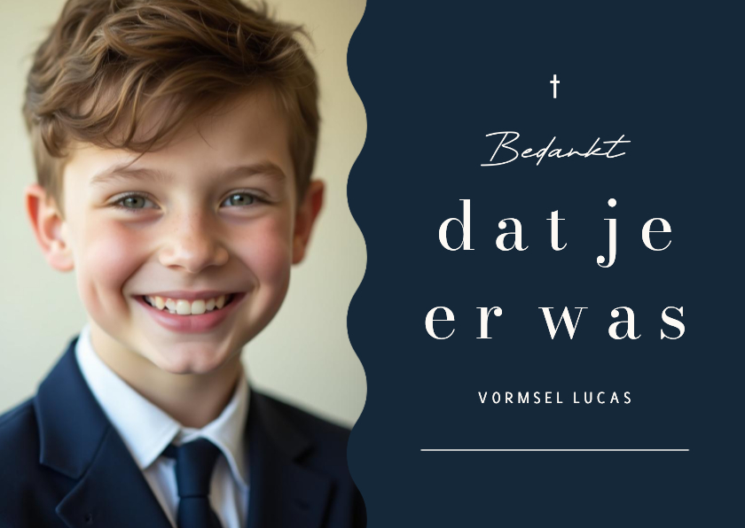 Communiekaarten - Bedankkaart vormsel communie donkerblauw met foto
