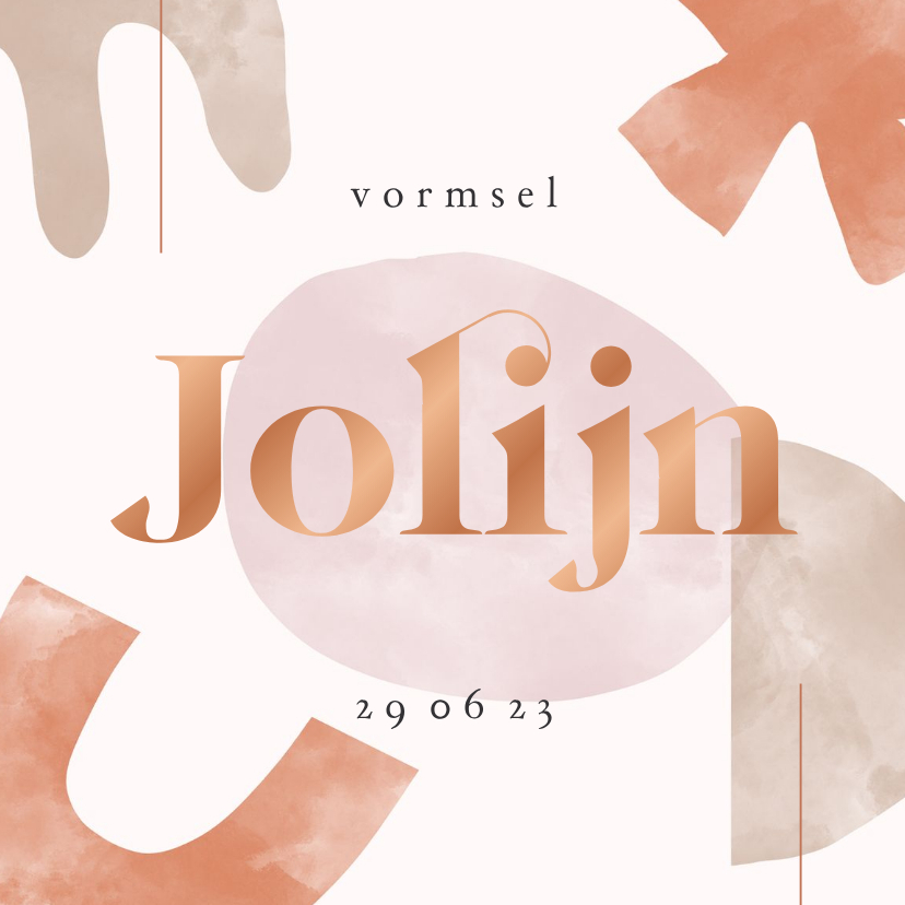 Communiekaarten - Uitnodiging vormsel met abstracte vormen en koperfolie