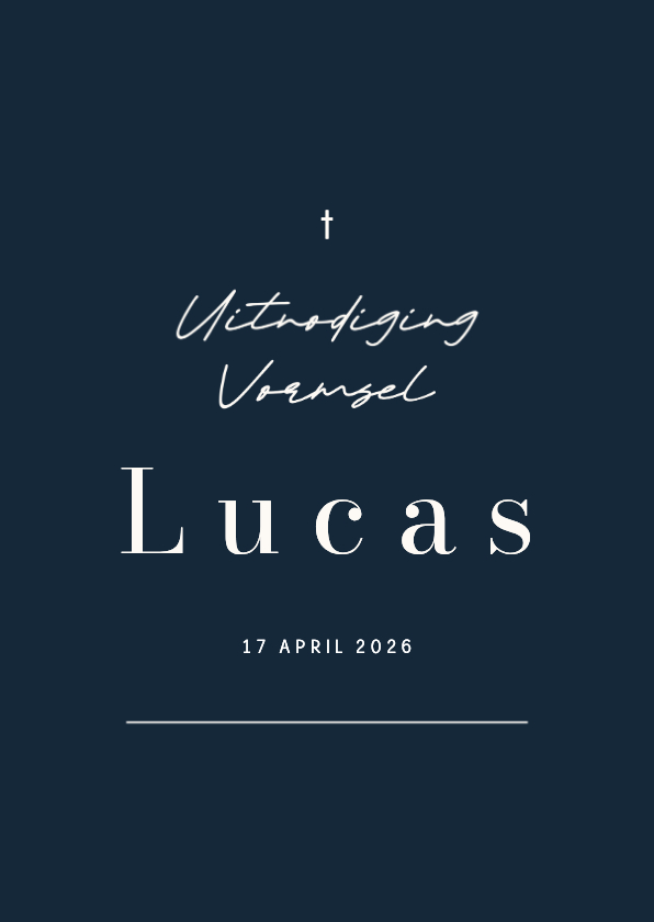 Communiekaarten - Uitnodiging vormsel of communie donkerblauw met streep