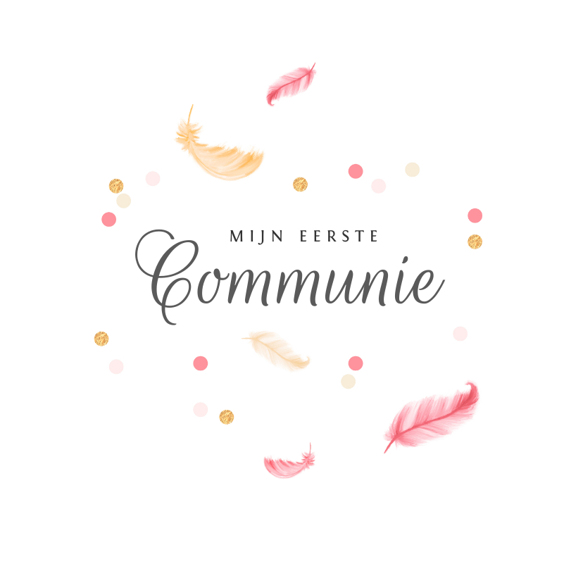 Communiekaarten - Uitnodigingskaart veertjes confetti communie lentefeest