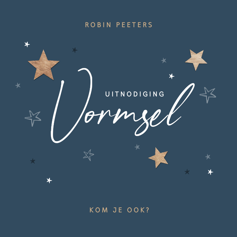 Vormsel uitnodiging jongen meisje houten sterren stijlvol - Communiekaarten Communiekaarten - Vormsel uitnodiging jongen meisje houten sterren stijlvol